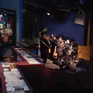 Relativity Brass playing in the Blue Room.