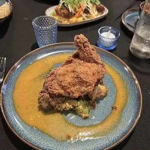 Southern Fried Chicken with Brussel sprouts and mac and cheese included