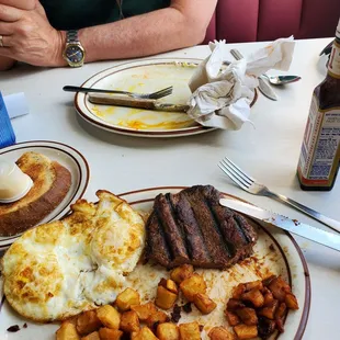 He&apos;s finished.   I&apos;m full but this breakfast was EXACTLY how I ordered it. Exactly.