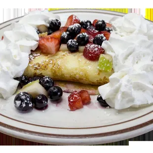 CUSTOMER FAVORITE- FRESH FRUIT CREPES WITH OUR SECRET 4 CHEESE BLEND