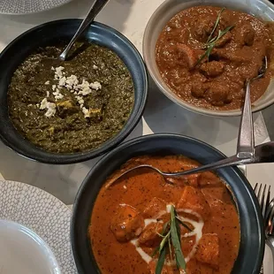 Saag Paneer Chicken Tikka Masala and Rogan Josh