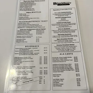 the menu and prices