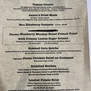 Daily special menu