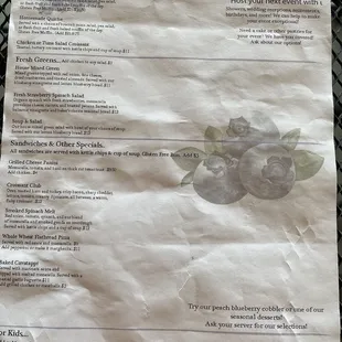 Lunch menu