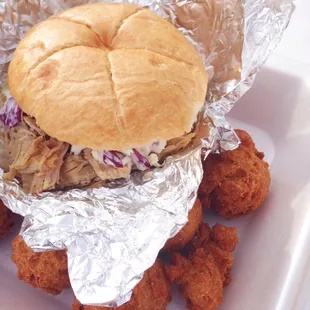 Carolina pulled pork and a side of hush puppies