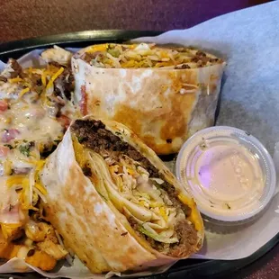 Beef wrap and loaded fries