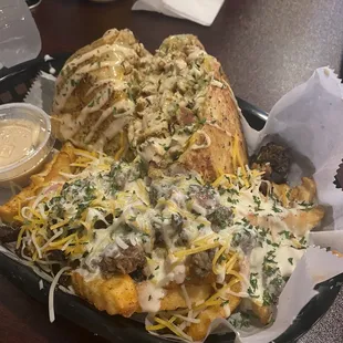 Chicken wrap and loaded fries