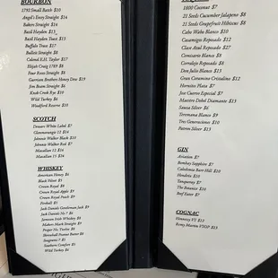 Drinks menu
