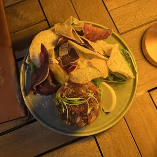 ahi tower ! my personal favorite. the combo of the avocado, quinoa &amp; ahi is absolutely amazing. great touch with the terra chips.