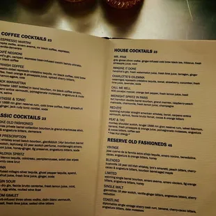 a menu for a coffee cocktail