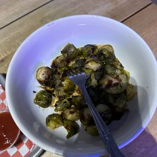 "Fried" Brussel sprouts. Steamed, not fried. Sad.
