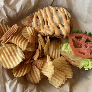 Spicy fried chicken sandwich