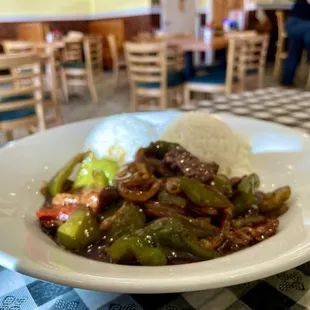 Beef and peppers. Peppers are fresh from the local farm