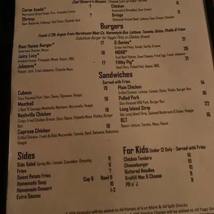 Inside the menu...casual pub foods.