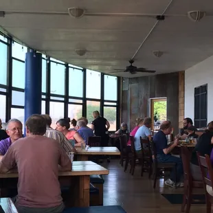 A restaurant with a view of the water.