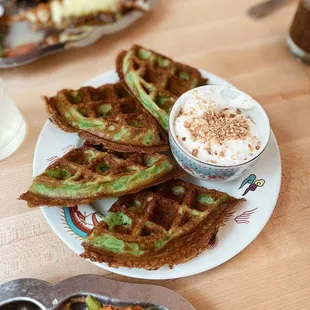 Pandan waffle (with a salted cloud cream dip)