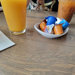 Orange juice and salted caramel cold brew.