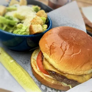 The Boathouse burger with Caesar salad