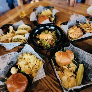 a variety of food items on a table