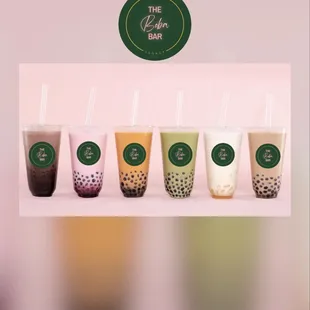 a variety of boba drinks