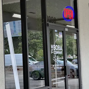 the entrance to a business