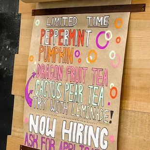 Limited time menu
