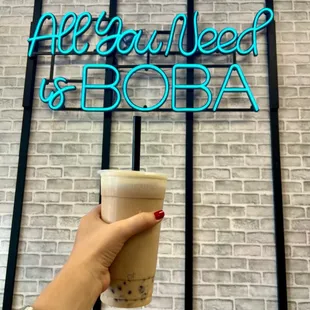 Classic tea with taro boba, egg custard, and cheese foam