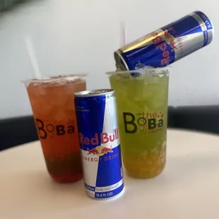 two drinks and a soda