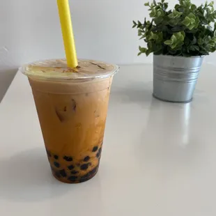 Classic Thai Milk Tea with Boba! Mmm!