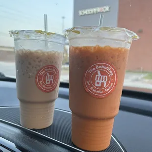 signature boba shop milk tea and thai tea