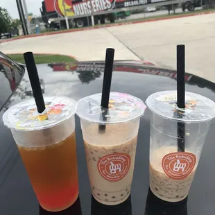 Boba Shop Milk Tea mango and mango boba  Mango Tea with strawberry boba