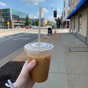 iced caramel and hazelnut latte with almond milk
