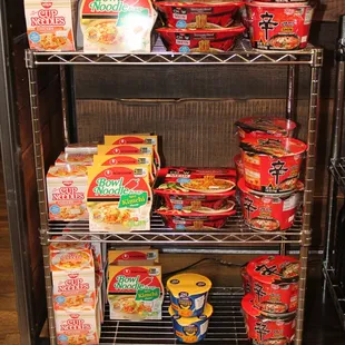 a shelf of snacks