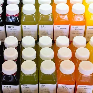 a variety of juices on display