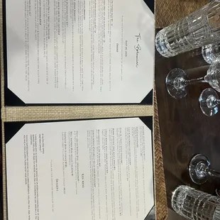 menus and wine glasses