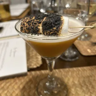 a dessert in a martini glass