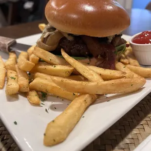 "The Geneva" bacon cheeseburger and fries