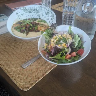 Shrimp and grits with side salad