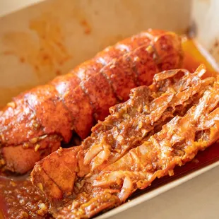 a closeup of two cooked meats