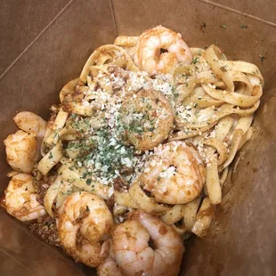 Daddy's Noods with peeled Shrimp.