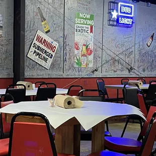 a table and chairs in a restaurant