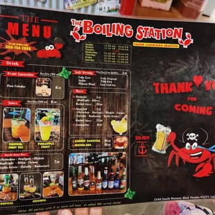 the menu for the restaurant