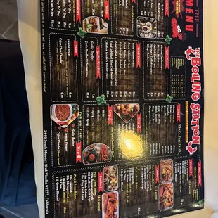 the menu of the restaurant