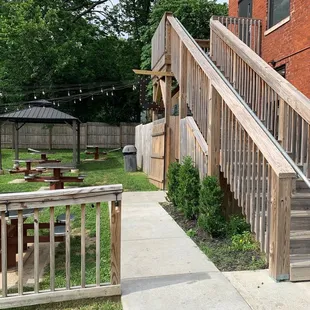 the stairs leading up to the patio