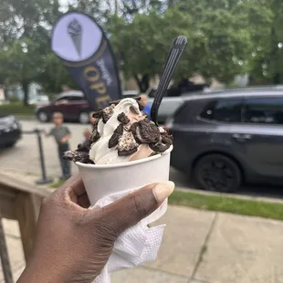 Oreo over the vanilla/chocolate swirl