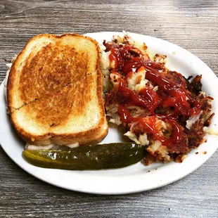 Turkey Reuben sandwich, with hash browns.