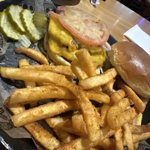 Cheeseburger and Cajun fries