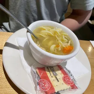 Cup of Chicken Soup.  My son ate it in 3 bites it was so small.