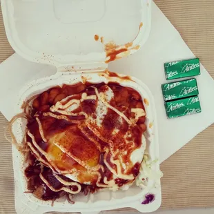 Combo (half pork, half beef) cally bowl.