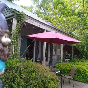 a gnome outside of a restaurant